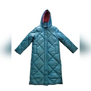 Women's Small Rebecca Minkoff Vegan Leather Long Hooded Puffer Coat